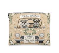 Beauty case per matrimonio con cane Schnauzer, divertente astuccio da viaggio per donne e ragazze, con scritta "Just Married", piccola borsa portatile in tela con cerniera, 17,8 x 22,9 cm