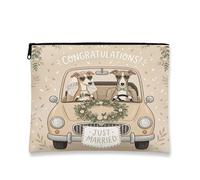 Beauty case per matrimonio con cane Whippet, divertente astuccio da viaggio per donne e ragazze, con scritta "Just Married", piccola borsa portatile in tela con cerniera, 17,8 x 22,9 cm