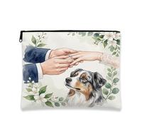Beauty case per matrimonio con pastore australiano, borsa da viaggio romantica per donne e ragazze, piccola borsa portatile in tela con cerniera, borsa da toeletta per animali domestici, 17,8 x 22,9