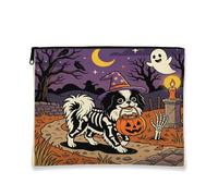 Beauty case per trucchi con cane cinese giapponese di Halloween, 17,8 x 22,8 cm, per borsa da viaggio, borsa da viaggio con cimitero di cucciolo horror, borsa per cosmetici da donna, spaventosa e
