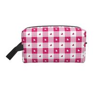 Beauty case per uomini e donne, borsa da toilette da viaggio con cuore scozzese rosa acceso, borsa da toilette da appendere, borsa da barba per accessori da viaggio