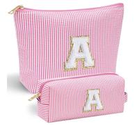Beauty case personalizzato, confezione da 2 trousse da toilette portatile da donna, regalo di compleanno per donne, grande capacità, dalla A alla Z, rosa, borse trucco da donna