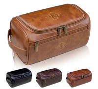 Beauty case personalizzato da uomo, organizer da viaggio inciso con monogramma, kit Dopp resistente all'acqua per marito, papà, fidanzato, testimoni dello sposo, compleanni, anniversari, Marrone