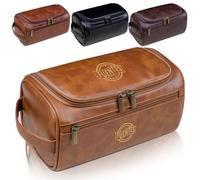 Beauty case personalizzato in pelle da uomo, 9 l, con nome, regalo per padre, marito, fidanzato, sposo, testimone dello sposo, Marrone, Borse da toilette