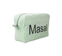 Beauty case personalizzato in seersucker, con monogramma, regalo per sposa, proposta di damigella d'onore, trousse per trucchi e cosmetici (21 x 9 x 14 cm, verde chiaro)
