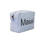 Beauty case personalizzato in seersucker, con monogramma, regalo per sposa, proposta di damigella d'onore, trousse per trucchi e cosmetici (21 x 9 x 14 cm, azzurro)