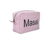 Beauty case personalizzato in seersucker, con monogramma, regalo per sposa, proposta di damigella d'onore, trousse per trucchi e cosmetici (21 x 9 x 14 cm, rosso)