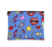 Beauty case pop art, trousse da viaggio con design colorato con labbra e stelle, borsa per cosmetici da donna, piccola borsa portatile in tela con cerniera, borsa da toeletta regalo per festival, Blu