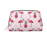 Beauty case portatile con fenicottero e ananas rosa con divisore da viaggio, Argento, One Size