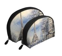 Beauty case portatile con fiori bianchi e neri, organizer da viaggio con cerniera e scomparti interni, Romantica Torre Eiffel di Parigi, Taglia unica