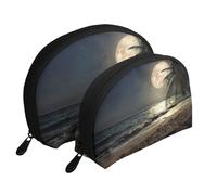 Beauty case portatile con fiori bianchi e neri, organizer da viaggio con cerniera e scomparti interni, Spiaggia Tropicale Palm Tree, Taglia unica