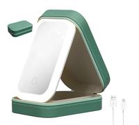 Beauty case portatile con luce LED e specchio, custodia da viaggio ricaricabile per donne, ideale per uso domestico e in viaggio, design comodo ed elegante, Verde