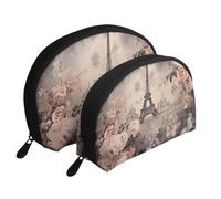 Beauty case portatile con motivo floreale, organizer da viaggio con cerniera e scomparti interni, Fiore Parigi Torre Eiffel, Taglia unica