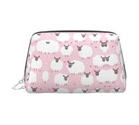 Beauty case portatile con motivo pecore bianche su sfondo rosa con divisore da viaggio, Argento, One Size