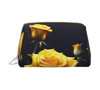 Beauty case portatile con rose gialle, borsa cosmetica da viaggio, unisex, chiusura a cerniera, adatta per l'uso quotidiano, bianco, Taglia unica