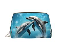 Beauty case portatile con stampa delfini innamorati, spazioso organizer per articoli da toeletta progettato per pennelli e articoli da toeletta, Oro, One Size