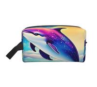 Beauty case portatile con stampa di delfini e cielo stellato, multifunzione, leggera, di grande capacità