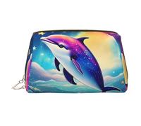 Beauty case portatile con stampa di delfini stellati colorati con cielo stellato, custodia da viaggio compatta con scomparti interni organizzati per uso quotidiano, Oro, One Size