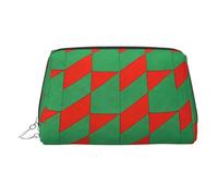 Beauty case portatile con stampa di forme fluo per donne, borsa da viaggio, può contenere pennelli da trucco e articoli da toeletta, Verde griglia, One Size, Classico