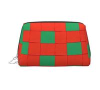 Beauty case portatile con stampa di forme fluo per donne, borsa da viaggio, può contenere pennelli da trucco e articoli da toeletta, Griglia Rosso Verde, One Size, Classico