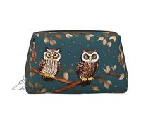 Beauty case portatile con stampa di gufi su rami d'albero, custodia da viaggio compatta con scomparti interni organizzati per uso quotidiano, Argento, One Size