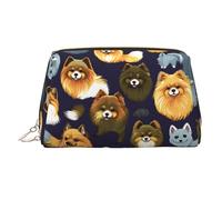 Beauty case portatile con stampa di molti Pomeranians, custodia da viaggio compatta con scomparti interni organizzati per tutti i giorni, Oro, One Size