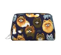 Beauty case portatile con stampa di molti Pomeranians, custodia da viaggio compatta con scomparti interni organizzati per tutti i giorni, Argento, One Size