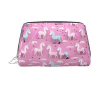 Beauty case portatile con stampa di molti unicorni, custodia da viaggio compatta con scomparti interni organizzati per tutti i giorni, Argento, One Size