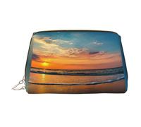 Beauty case portatile con stampa di onde sulla spiaggia, custodia da viaggio compatta con scomparti interni organizzati per tutti i giorni, Oro, One Size