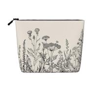 Beauty case portatile con stampa floreale con erbe botaniche e incisioni, da donna, leggero, da viaggio, pendolarismo