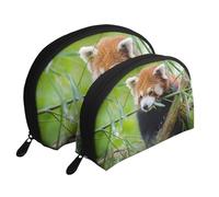 Beauty case portatile con stampa mucca bianca e nera - organizer da viaggio con cerniera e scomparti interni, Panda rosso sul ramo di un albero, Taglia unica