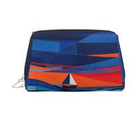 Beauty case portatile con stampa verde naturale per donne, borsa da viaggio, può contenere pennelli da trucco e articoli da toeletta, Vela solitaria tra le onde, One Size, Classico