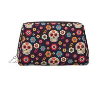 Beauty case portatile con teschi di zucchero, con divisore, borsa da toeletta da viaggio, Argento, One Size