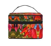 Beauty case portatile da viaggio con foglie e frutti autunnali, borsa cosmetica da donna, organizer per trucchi con cerniera in pelle PU lavabile impermeabile, nero, taglia unica, Nero , Taglia unica
