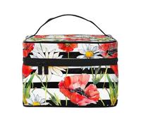 Beauty case portatile da viaggio con papaveri e margherite, organizer da viaggio per donne e ragazze