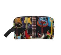 Beauty case portatile da viaggio con stampa di conchiglie a tema spiaggia, impermeabile, organizer per la rasatura in palestra, borsa per il trucco con manico, per uomini e donne, Modello di chitarra