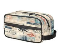 Beauty case portatile da viaggio vintage a tema nautico con bussola, organizer per trucchi, borsa grande per articoli da toeletta e cosmetici, per donne, uomini, ragazze e ragazzi, Multicolore,