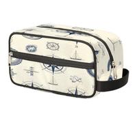 Beauty case portatile da viaggio, vintage, nautico, bussola, barca a vela, organizer per trucchi, borsa grande per articoli da toeletta e cosmetici, per donne, uomini, ragazze e ragazzi, Multicolore,