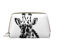 Beauty case portatile grande in pelle nera e bianca con giraffa, pelle PVC, chiusura con cerniera, borsa da viaggio da viaggio, borsa da viaggio, bianca, taglia unica, bianco, Taglia unica