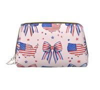 Beauty case portatile in pelle da donna, organizer per cosmetici da viaggio, grandi fiocchi patriottici e mappe