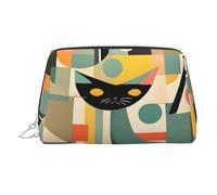Beauty case portatile Mid-Century, con stampa di un gatto moderno, custodia da viaggio compatta con scomparti interni organizzati per tutti i giorni, Argento, One Size