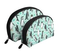 Beauty case portatile per cani, organizer da viaggio con cerniera e scomparti interni, Simpatici pinguini., Taglia unica