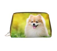 Beauty case portatile stampato con cucciolo di cane in Spring Park, custodia da viaggio compatta con scomparti interni organizzati per tutti i giorni, Oro, One Size