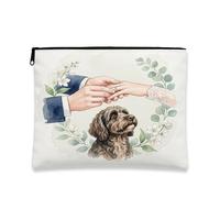 Beauty case portoghese per matrimonio con cane d'acqua e anello romantico, borsa da viaggio per donne e ragazze, piccola borsa portatile in tela con cerniera, borsa da toeletta per animali domestici