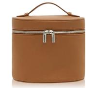 Beauty case PU piccola con chiusura lampo scorrevole, beauty case da viaggio con maniglia, organizer per cosmetici, per shopping, viaggi, appuntamenti e feste, marrone, Marrone
