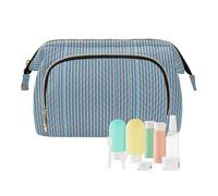 Beauty case retrò blu marrone a righe verticali essenziali borsa per il cambiamento per trucco da viaggio