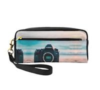 Beauty case riutilizzabile - Beauty case in pelle con stampa estiva da spiaggia, piccola borsa per il trucco da viaggio, organizer per articoli da toeletta con cerniera, nero, Taglia unica