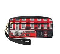 Beauty case riutilizzabile - Borsa da viaggio in pelle con stampa Londra Street Print Small Makeup Bag per viaggi, organizer per articoli da toeletta con cerniera, nero, Taglia unica