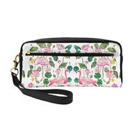 Beauty case riutilizzabile - Borsa per il trucco con fenicotteri e foglie rotonde stampate, piccola borsa per il trucco da viaggio, organizer per articoli da toeletta con cerniera, nero, Taglia unica