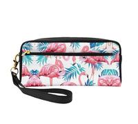 Beauty case riutilizzabile - Borsa per il trucco con fenicottero uccello verde pianta foglia stampa piccola borsa per il trucco da viaggio, organizer per articoli da toeletta con cerniera, nero
